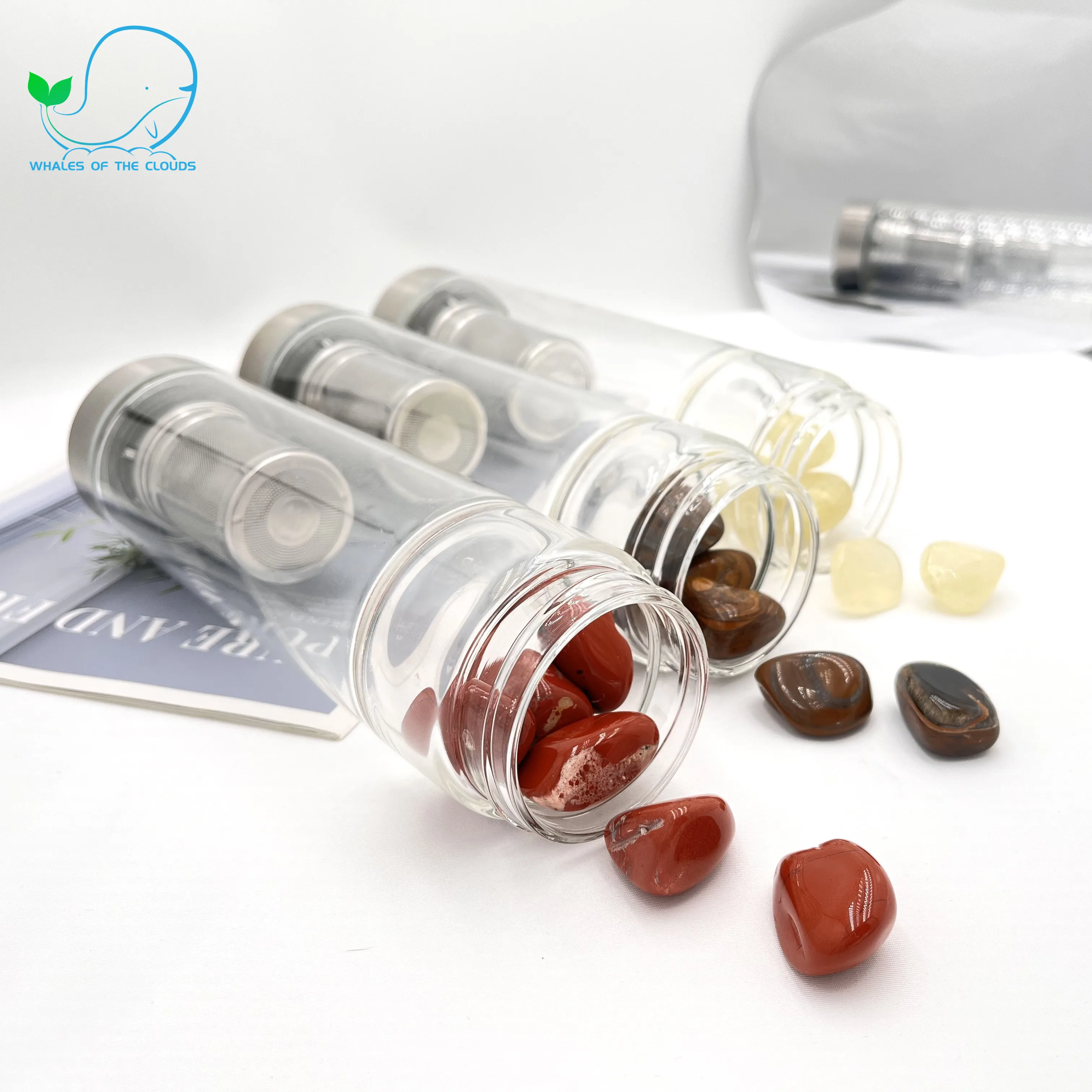 Natural Gemstone Healing Energy Crystal Water Bottle Custom Logo Gemstone Glass Bottle Energy Natural  Crystal Water bottle