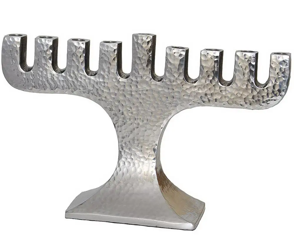Hammered Polished Aluminum Tree Shaped Menorah Shiny Metal Candle Stand Church Home Decor Shabbat Holidays Menorah Holder