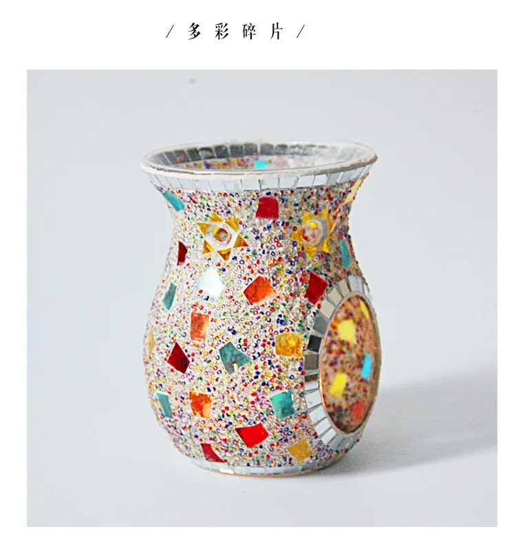 Customized new mosaic ethnic style sunflower, glass color luxury aromatherapy stove candle holder essential oil lamp