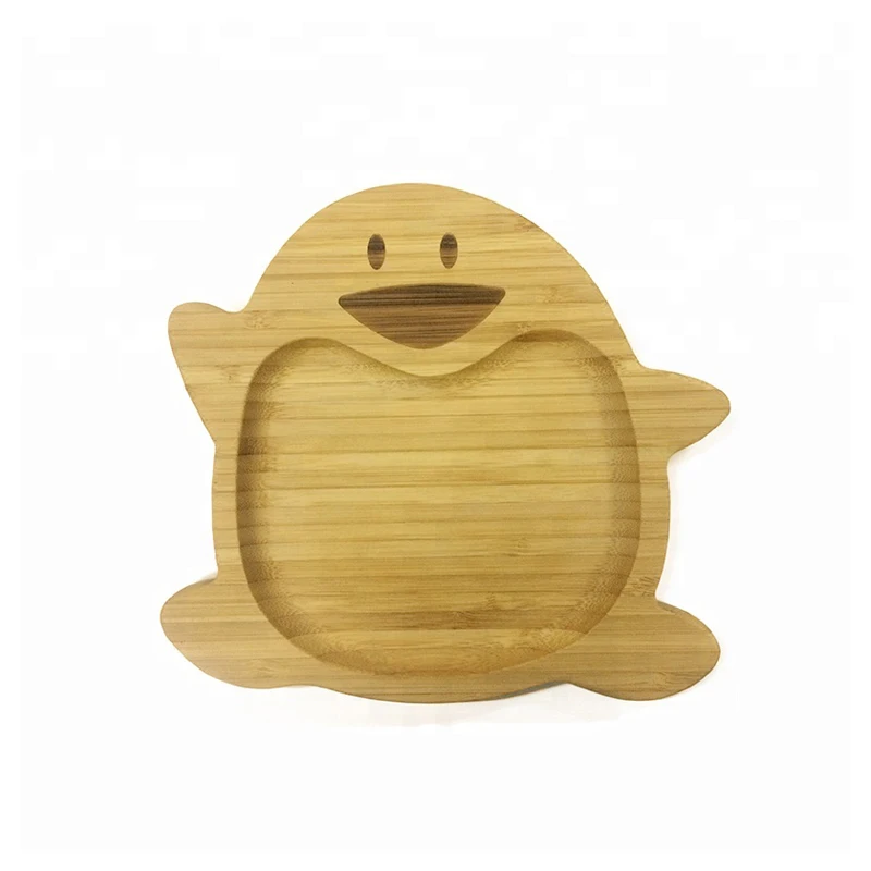 
Eco-friendly wholesale reusable cartoon animal shaped design bamboo baby children feeding charger dinner plates for kids toddler 