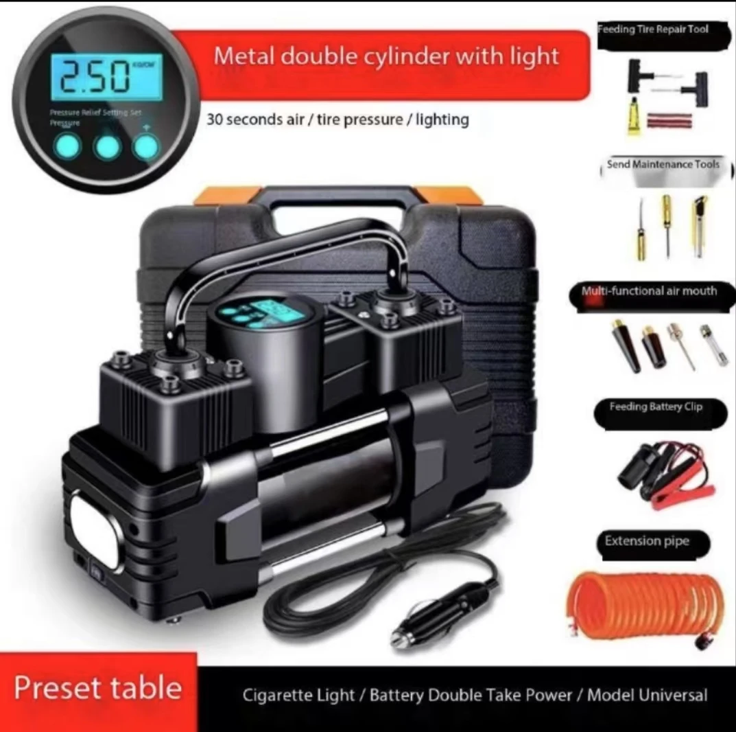 CE Approved 150psi Auto Air Inflator Portable Heavy Duty Double Compensator Tyre Compressor Double Cylinder Type Car Tyre Pump