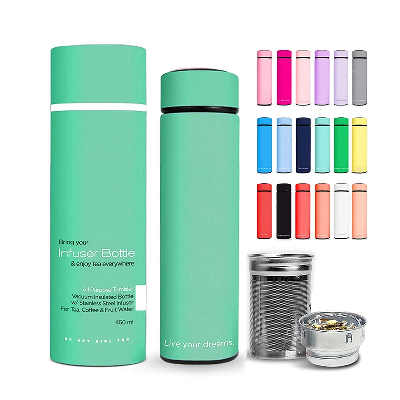 Hot Design 15oz Portable Girls Pink Skinny Infused Stainless Steel Water Bottle with Custom Logo