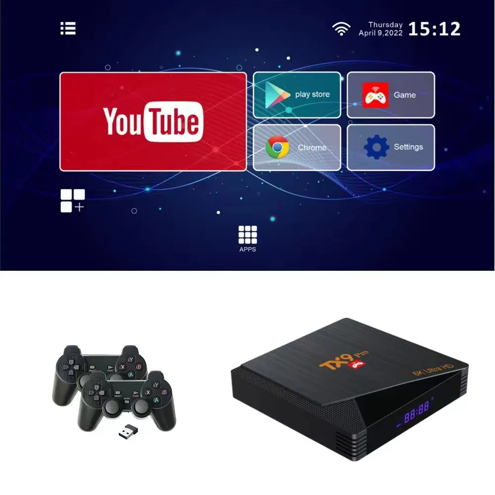 TX9 PRO Video Game Consoles Box Android 10 TV Box For PS1/DC/Naomi 64GB Classic Retro Games Super Console 4K HD Display on TV