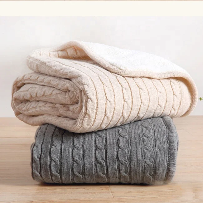 
Wholesale hot sell winter 100% acrylic cable knitted sherpa fluffy and warm faux sheepskin polyester microfiber blanket 