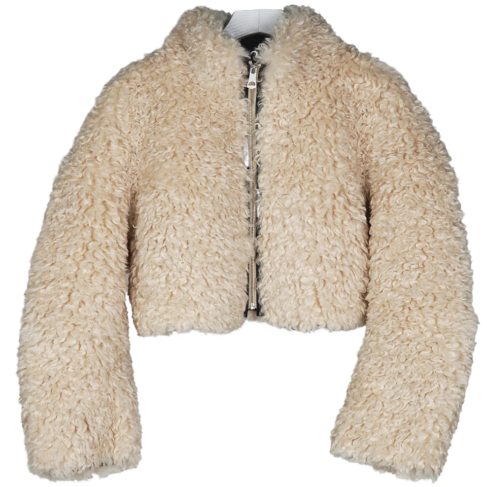 Fleece Cropped Faux Fur Long Sleeve Shaggy Warm Outwear Winter Real Mink Fur Coat for women