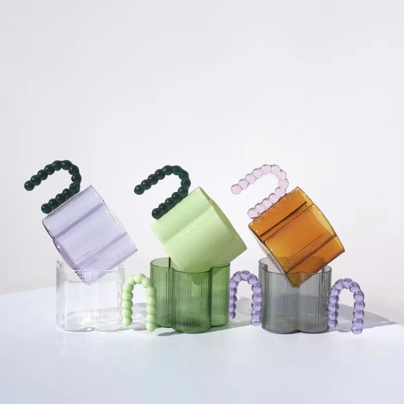 Handmade Minimalist Glass Tea Cup with Handle for Back to School Handgrip Design
