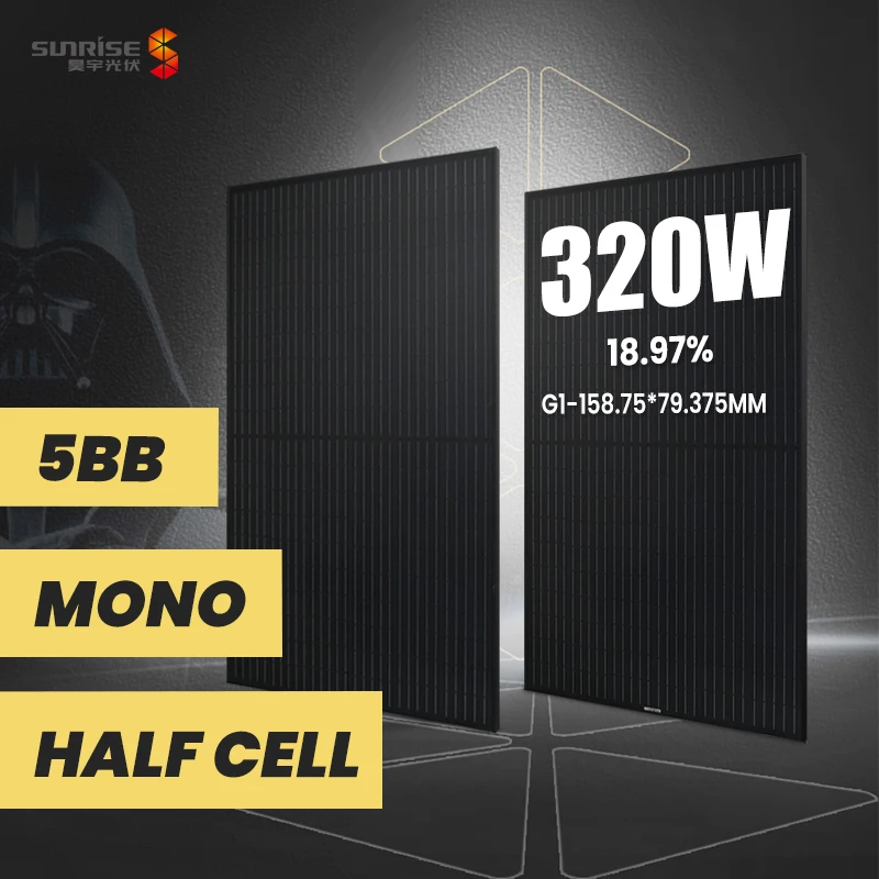 BIPV 305w 320w solar panel full black 5BB monocrystalline half cut 120 cells energy system