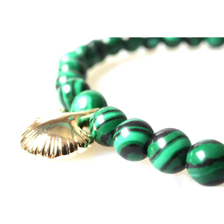 Qingdao V&R Jewelry Smykker Stretchable Elastic Green Marbled Beaded Metal Sea Shell Bracelet Set Acrylic Resin Lucite Bracelets