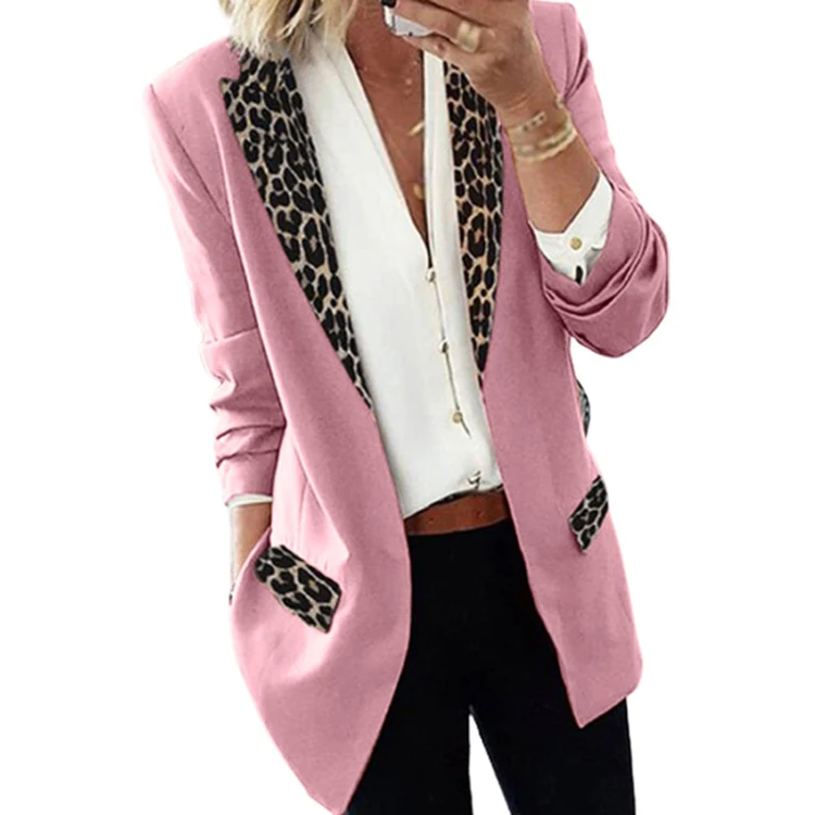 Autumn And Winter Fashion  Loose Comfortable Linen Fabric Leopard Print Long Sleeve Suit Coat for women