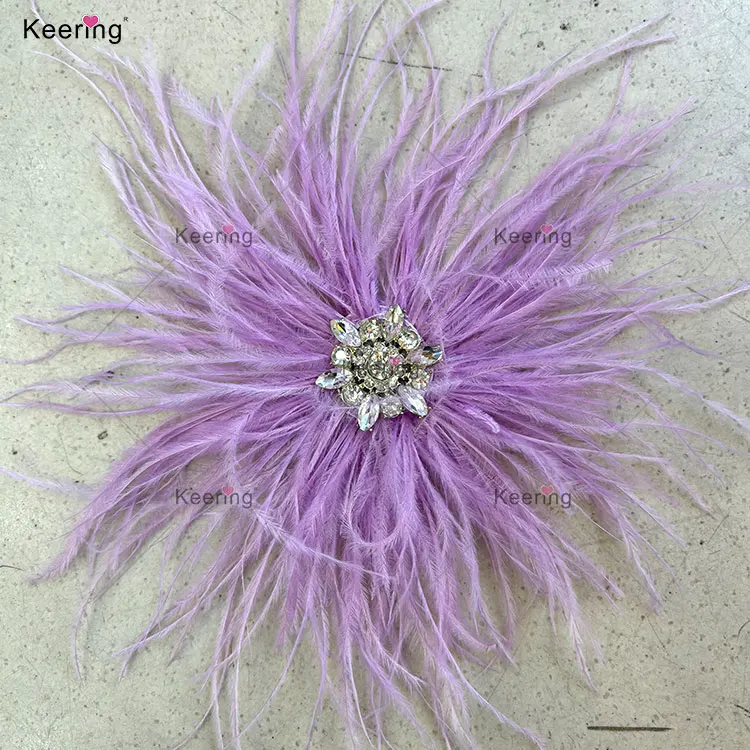 WBR-1772 Keering Pretty Lady High Quality Handmade Natural Ostrich Feather Flower Hat Rhinestone Brooch For Wedding