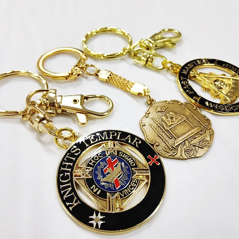 Masonic Keychain Zinc Alloy Paint Epoxy Key Chain Pendant Europe and Freemasonry America Gold Plated Key