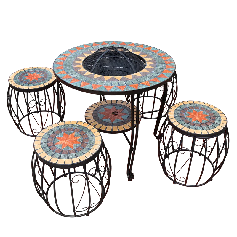 Garden Bbq Fire Pit Table Back Iron Outdoor Furniture Outdoor Wood Burning Fire Pit Table