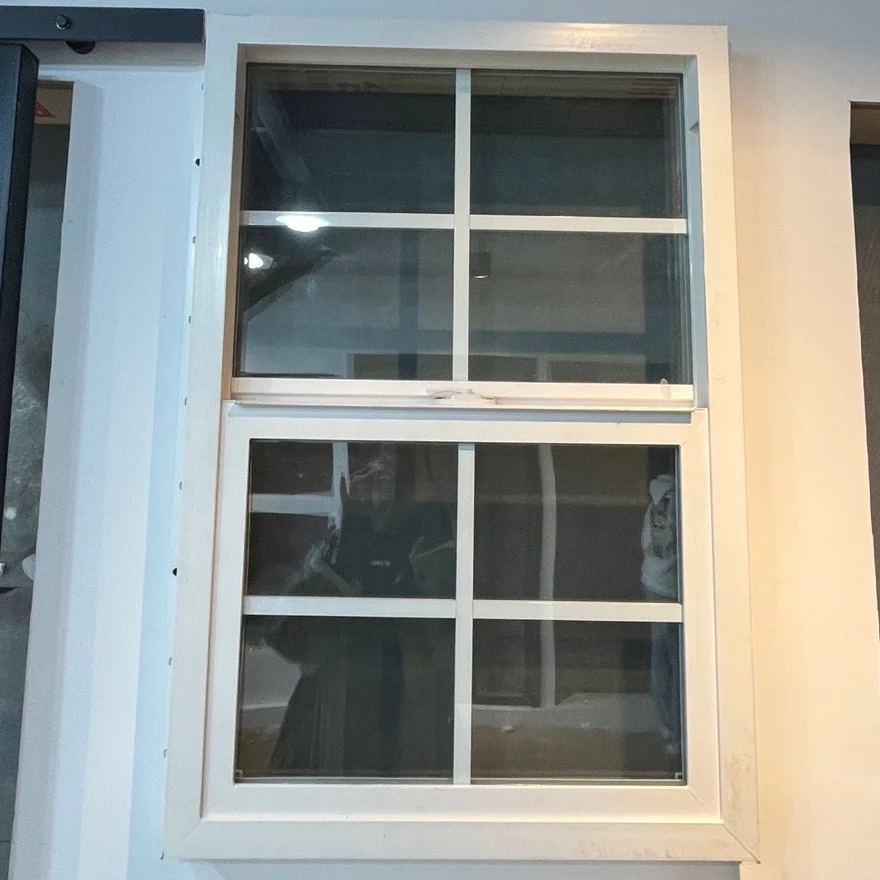 UPVC Hung Windows American Style PVC Hung Double Temper Glass Glaze Hurricane Windows