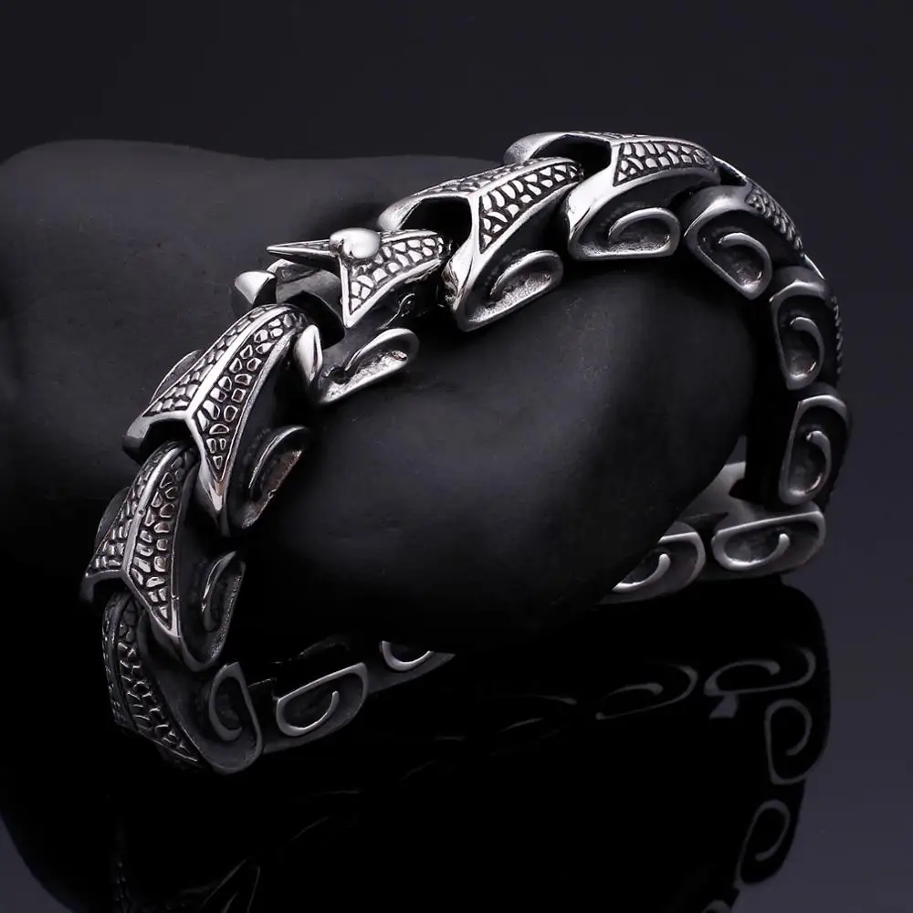 KALEN Punk Stainless Steel Dragon Grain Wrap Bracelets For Men