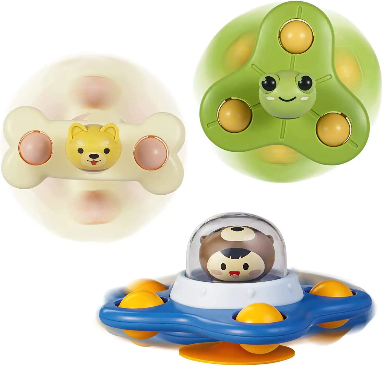3pcs Toddlers Sensory Animal Fidget Spin Turntable Sucker Bath Toy Spinning Top Babies Base Baby Suction Cup Spinner Toy