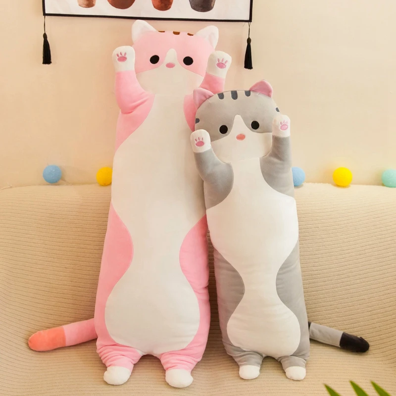 aby Kids Toys Soft Cat Big Hugging Plush Pillow Cartoon Long Cat Kitten Legs Sleeping Companion Bolster Toys Stuffed Animal