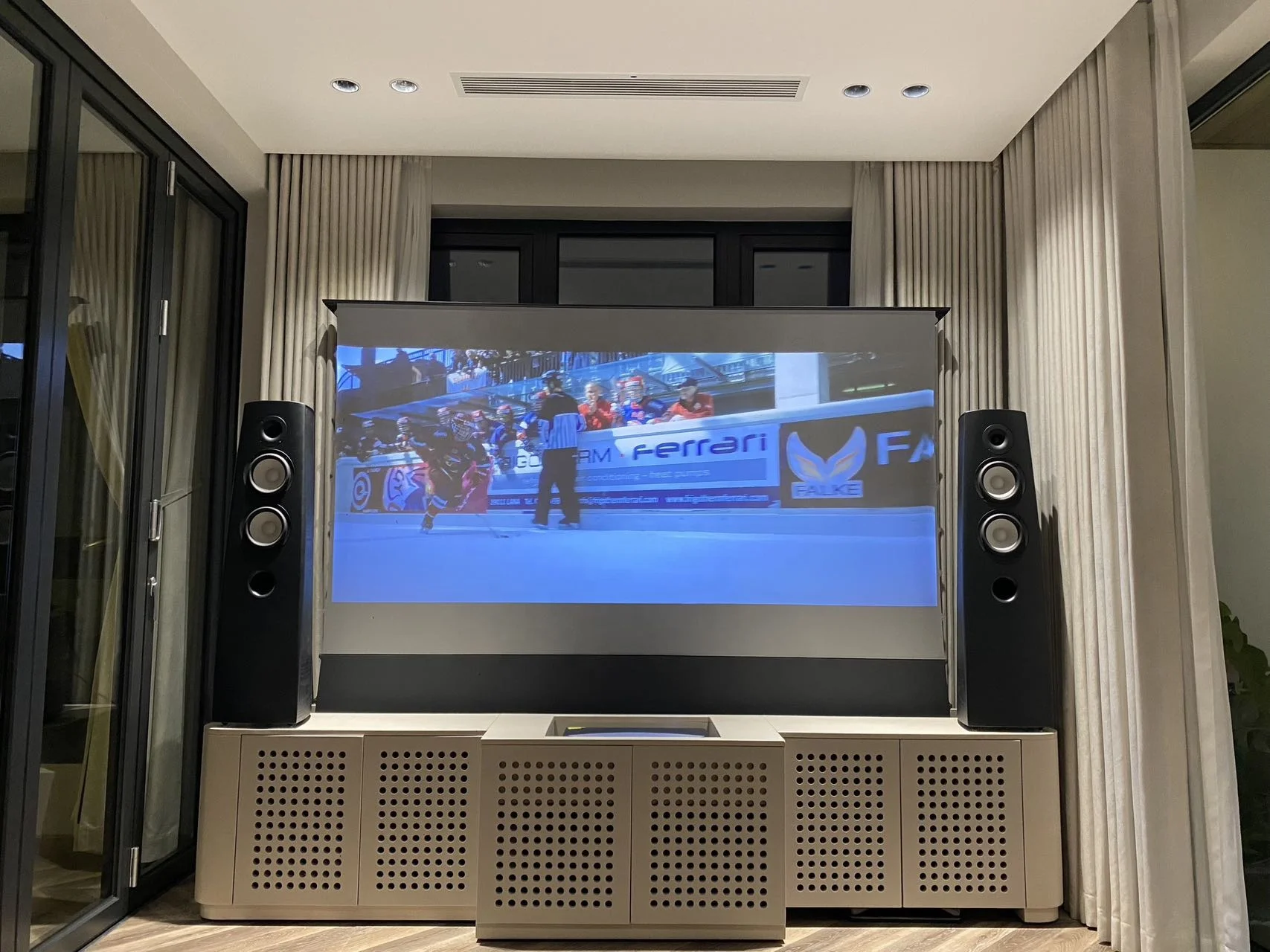 150 inch UST ALR Floor Rising Projection Screen Motorized Home Cinema Electric Laser TV Projector Screen