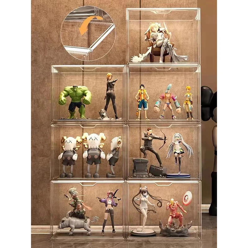Dustproof protection Display Box for Figures Collectibles Plastic Storage Containers With Magnetic Door