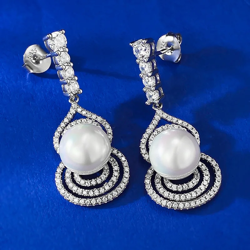 2023 New S925 Sterling Silver 10mm Imitation Pearl Shell Bead Gourd Ear Studs Earrings Small Jewelry Ladies