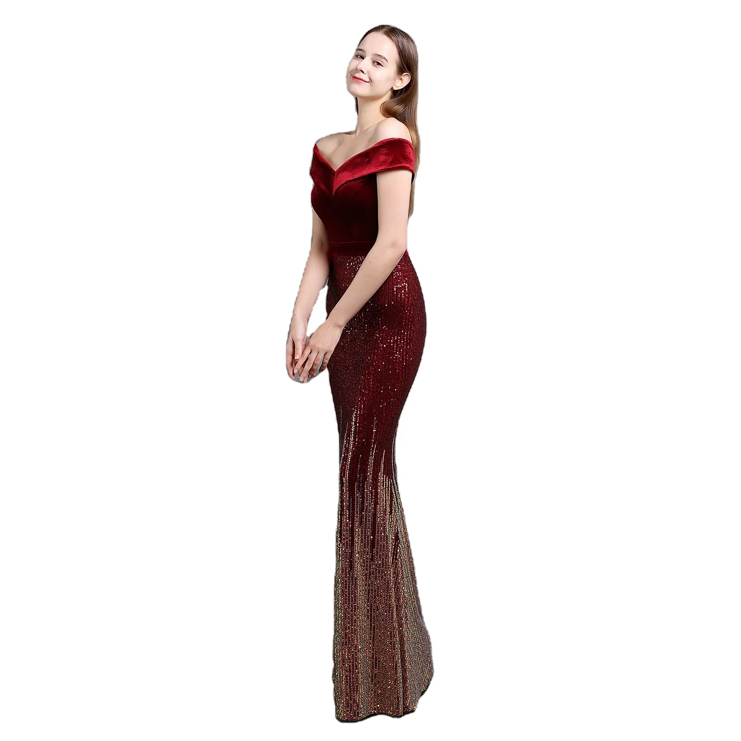 
Draped Sequined Ladies Women Vestidos Largo Party Long Evening Dress 