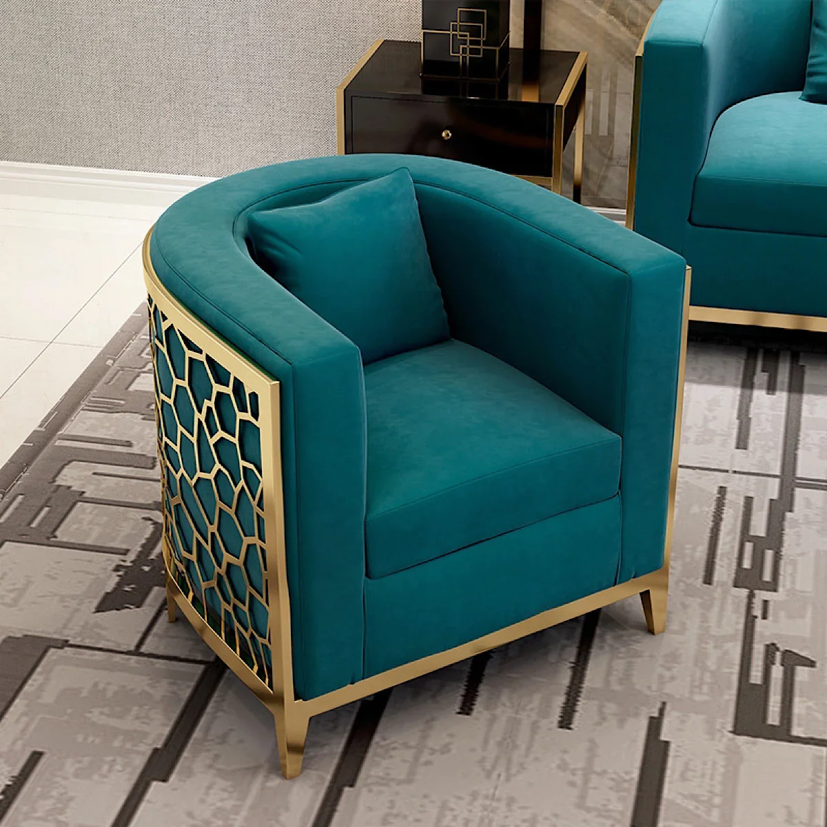 High end modern design 3+2 seat blue color velvet fabric metal frame America style house furniture  luxury living room sofa