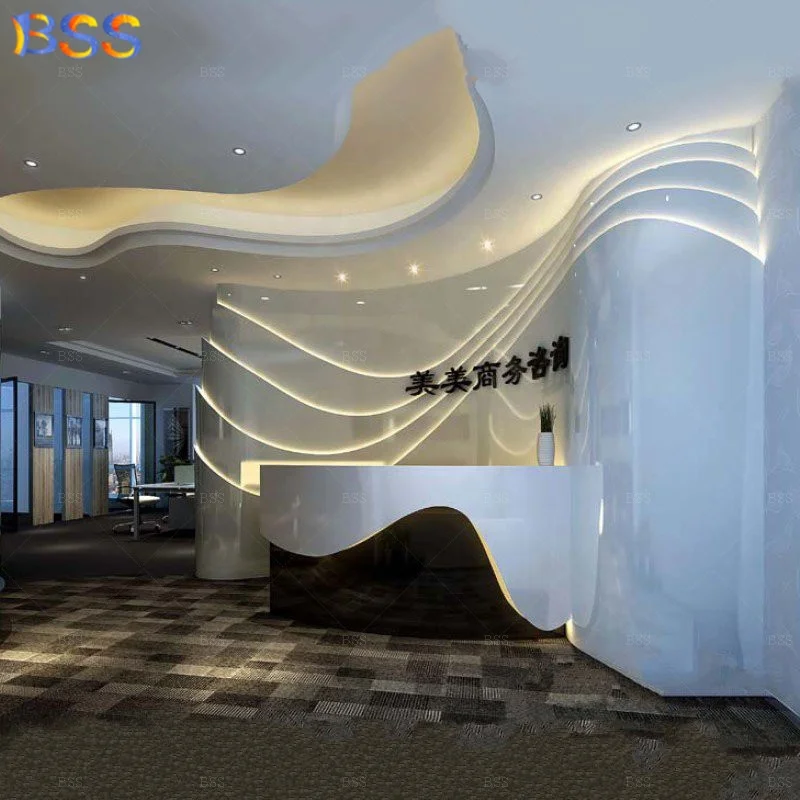 Спа стойка регистрации роскошный дизайн Европа искусственный камень современный белый черный полукруглый салон красоты