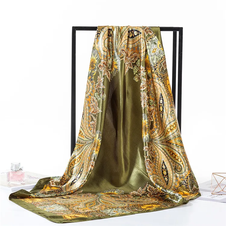
Professional made custom head satin scarf colorful decorative shawl spring autumn neck scarf 