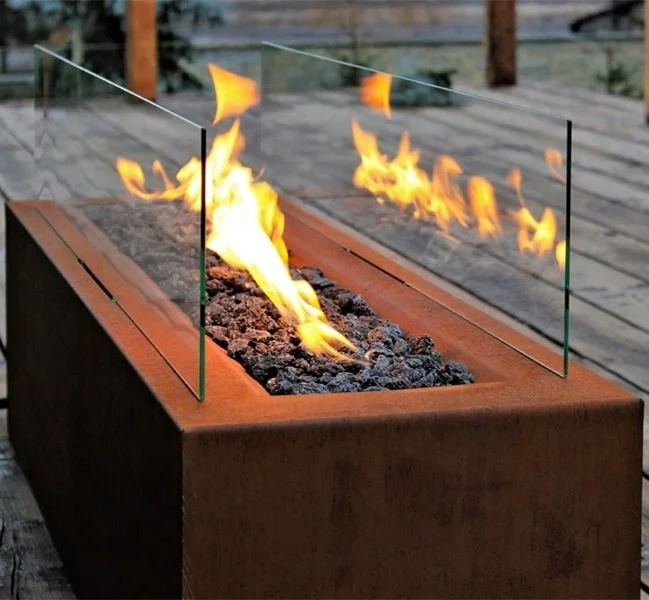 Rusty Look Metal Gas Firepit for Outdoor Warming