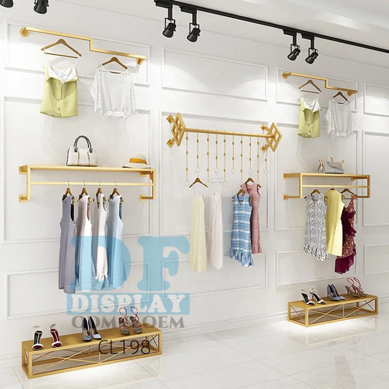 CL198 Metal gold Display clothing rack boutique store wall-mounted hanging industries tube