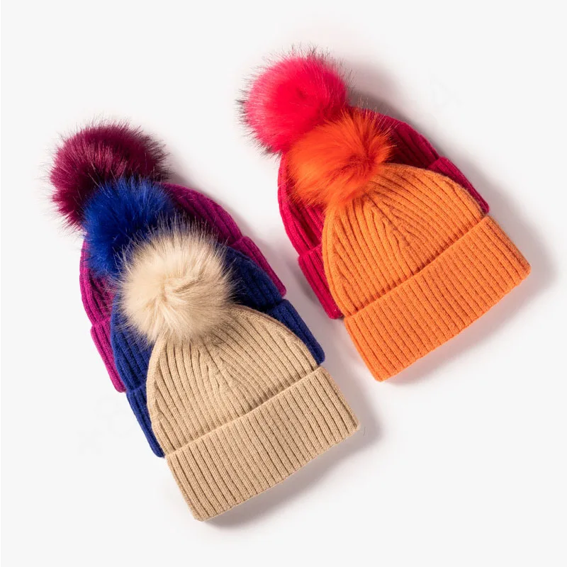 Single Color Plain Knitted Beanies Custom Logo Skull Hat Women Mens Knit Acrylic Skull Beanie Hat With Pom pon