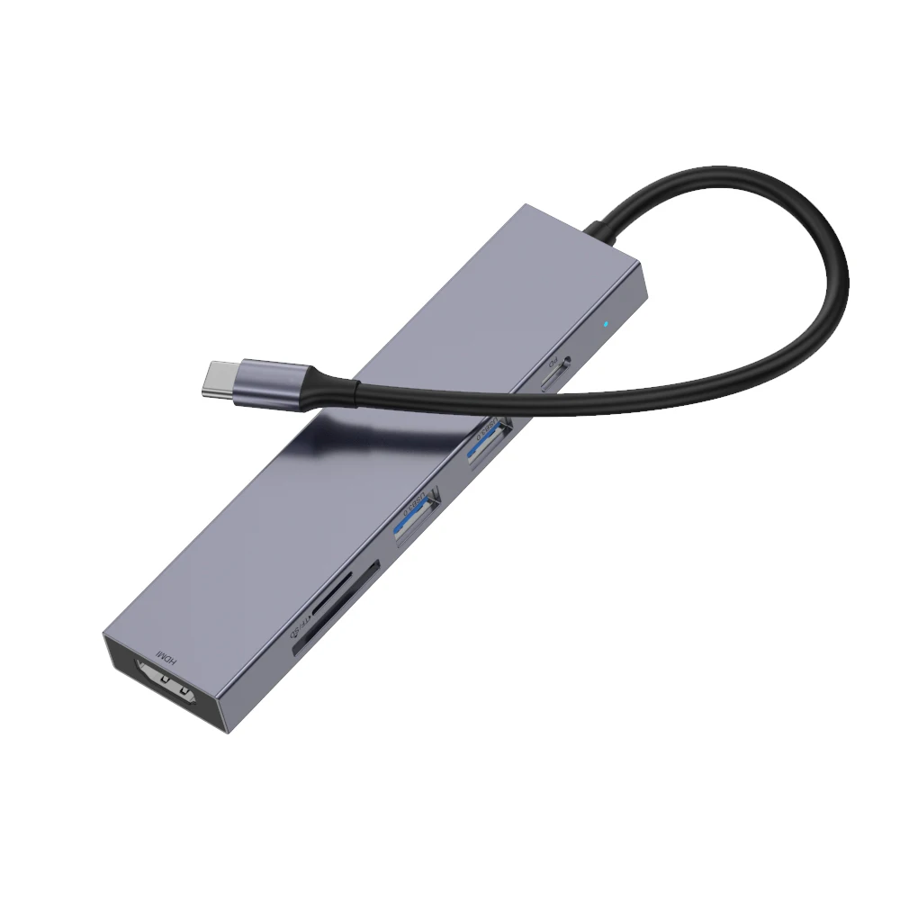 Hot-selling Aluminum Alloy 6 IN 1 USB C Hub with USB 3.0 SD TF Card High-Definition Multimedia Interface Adapter Docking Station