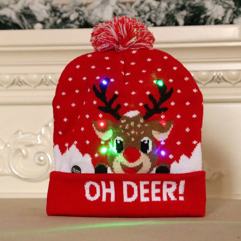 MB1 2024 Design LED Christmas Sweater Hat Light up Xmas Beanie Knitted Cap Unisex Winter Hat Christmas Hats