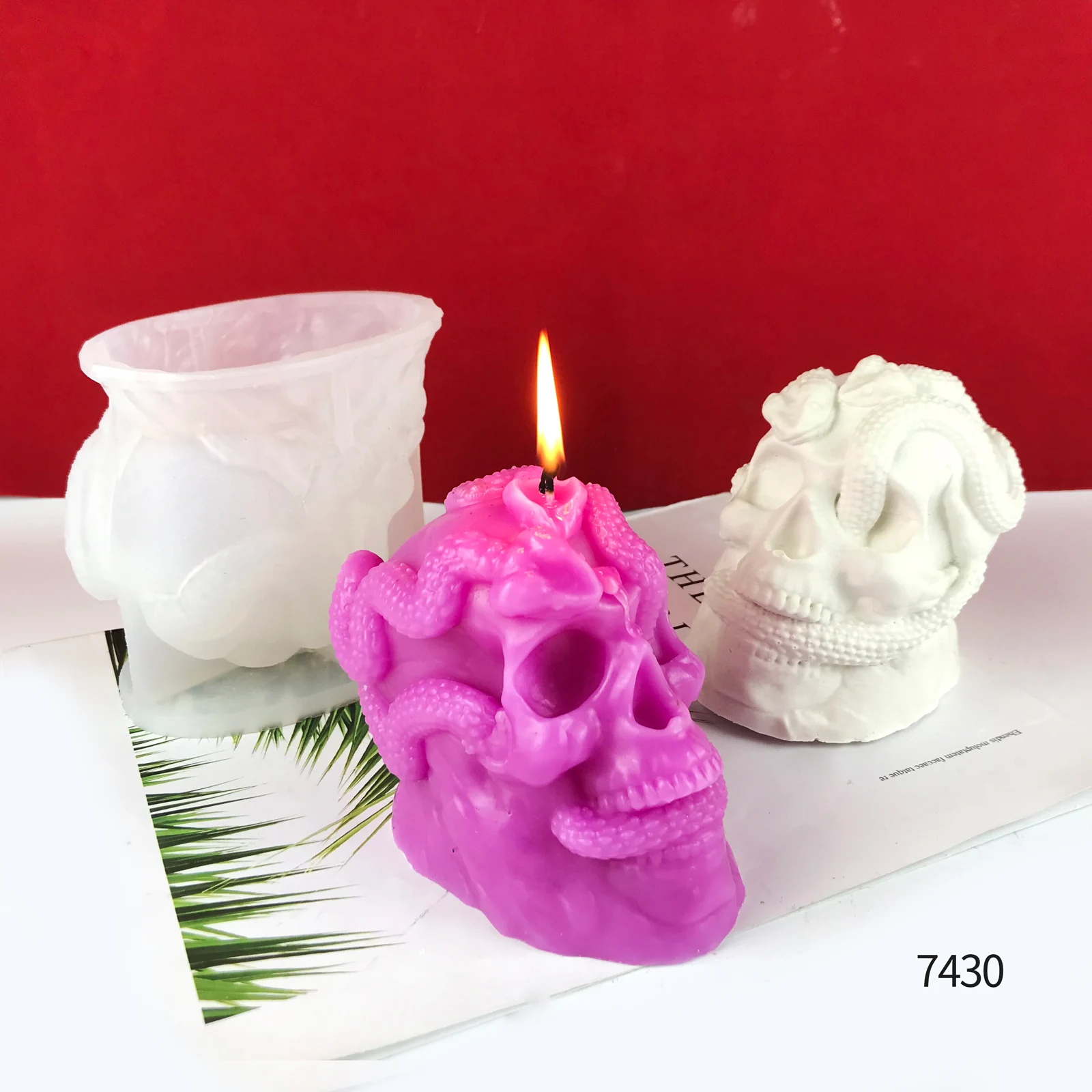 A7430 3D Snake and skull candle silicone mold DIY plaster skull pendant silicone mold