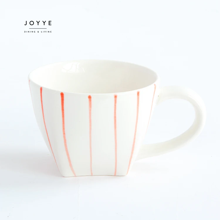 JOYYE 7oz 200ml ceramic custom elegant tea cup fashion hand painting pink line stripe ceramic small coffee mug
