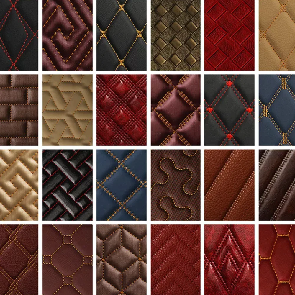 Free Samples Thickened Waterproof Foam Backed Embroidered Car Interior Leather Quilted Car Seat Leather Fabric