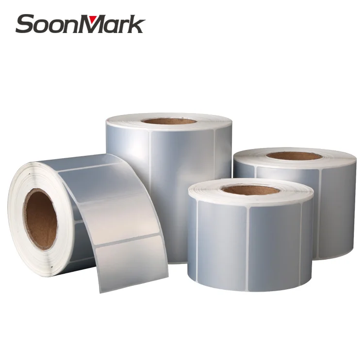 Waterproof matte silver blank PET/PVC adhesive barcode stickers, thermal transfer polyester glossy label for printer label