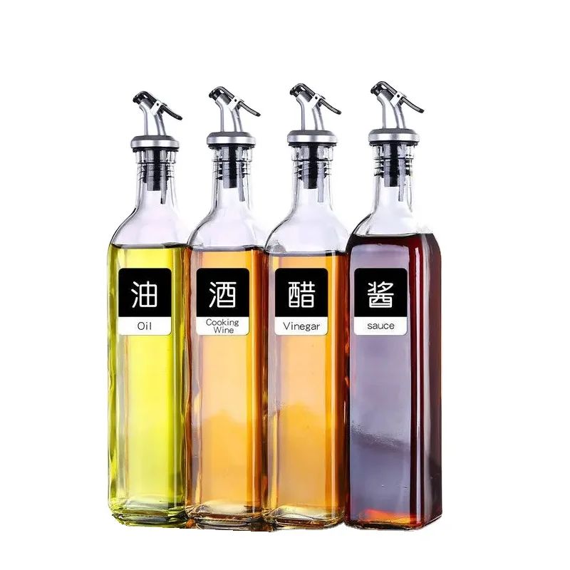 wholesale Glass Olive Oil Dispenser Bottle Oil & Vinegar Cruet with Pourers and Funnel Oil Carafe Decanter for Kitchen