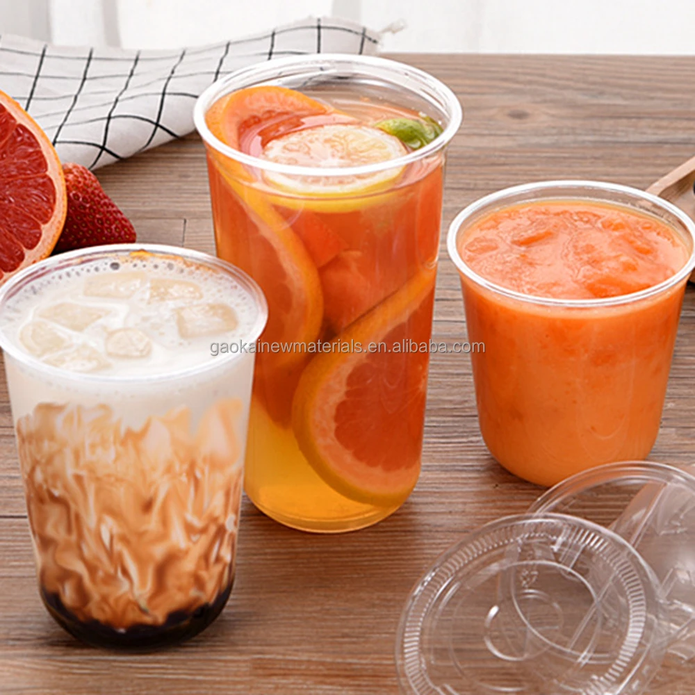 Customized Logo Dia.98mm 12 14 16 18 20 24oz Clear Disposable Milk Tea PET Plastic Cup With Lid for Cold Drinks