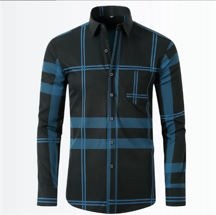 2023 Mens Striped Plaid Oxford Spinning Casual Long Sleeve Shirt Comfortable Breathable Collar Button Slim Male Business Dress