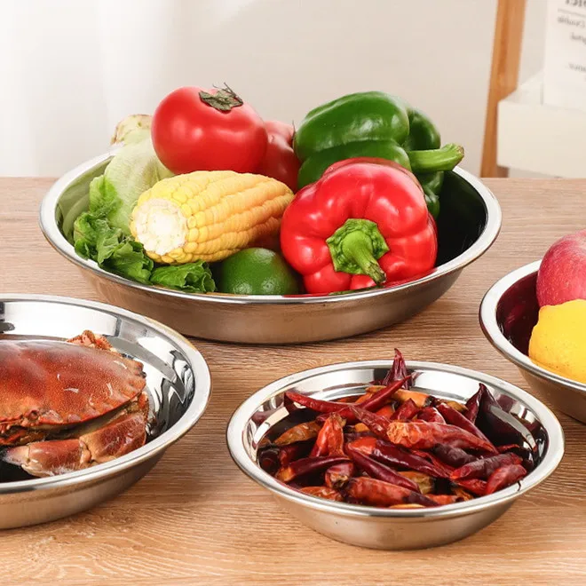 Korean Style 201/304 Plated Gold Stainless Steel Outdoor Camping Dinner Salad Dish Plate for Restaurant