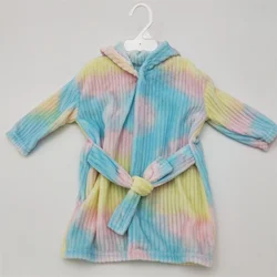Wholesale High Quality Soft Plush Hooded Cute Colorful Gradient Baby Fleece  Bath Robe With Belt Pajamas for Kids