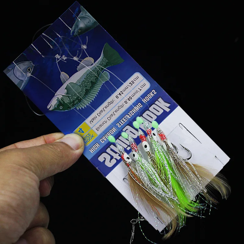 1/0# Luminous Beads Octopus Jig Fishing Lure Feather Sabiki String Hook