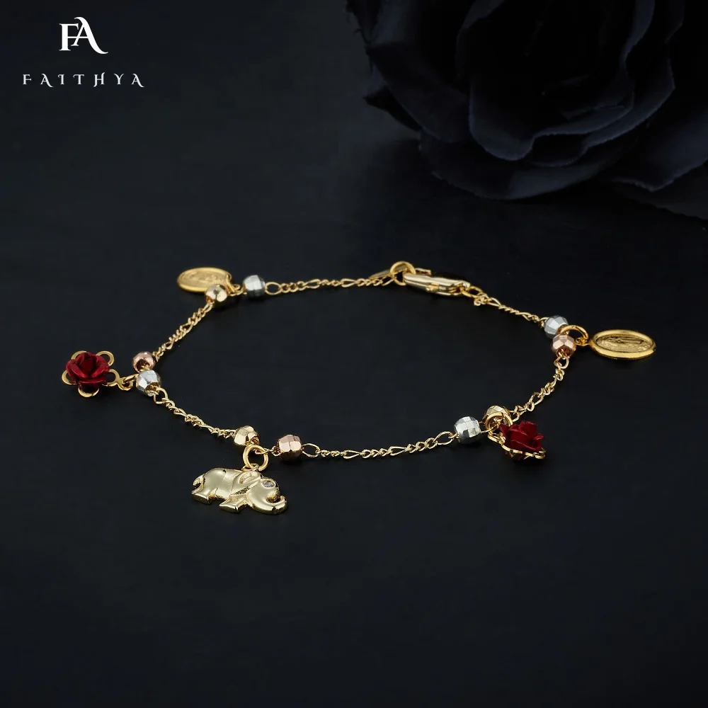 FB0064 горячая Распродажа Религиозный браслет Девы Марии 18k позолоченный с маленькой подвеской из бисера цветок слон