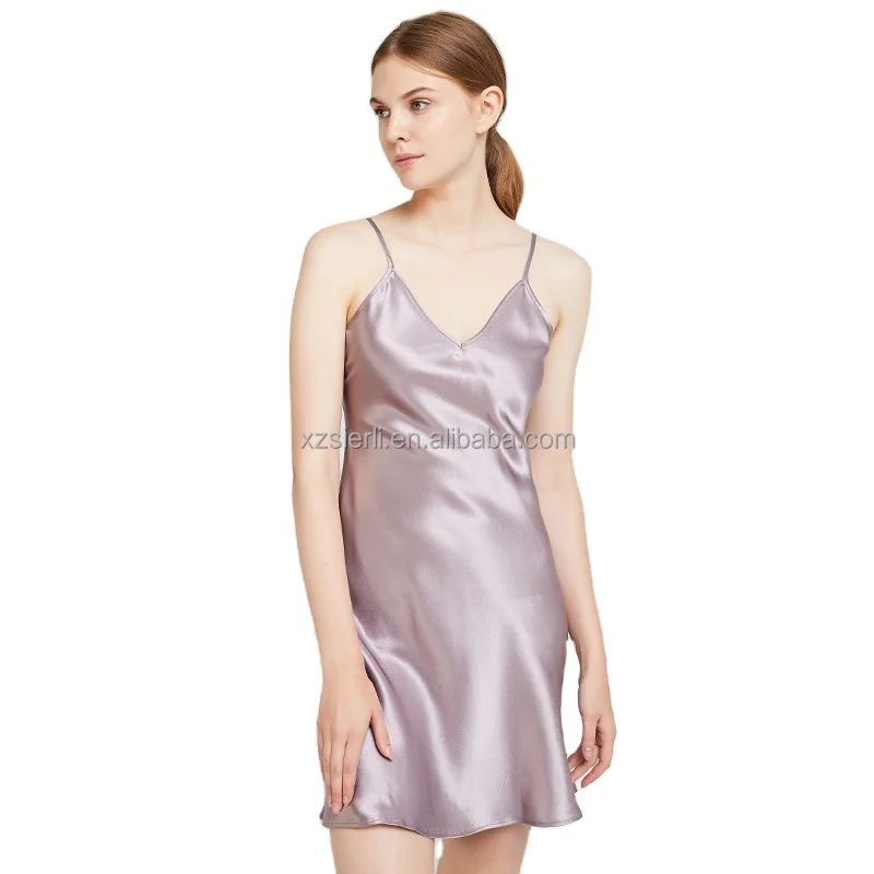 100% Silk Basic Shape Knee Length Women Sleepwear Silk Chemise Nightgown Silk Night Dress