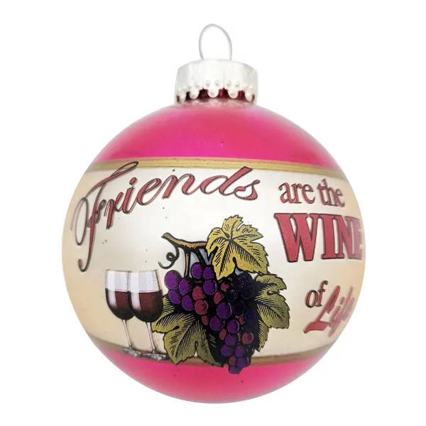 Custom 8cm 10 cm Printed Logo Christmas Glass Ball Matte Purple Christmas Ball With Grape Wine Logo For Holiday