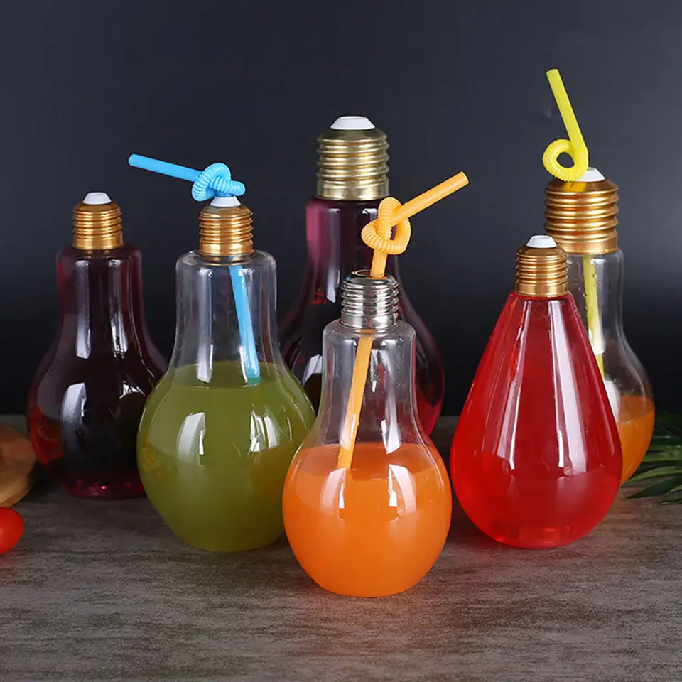 Custom Logo Printed Party Favors Ornament 400ml  or 500ml Empty Bulb Candy Containers Plastic Liquid Light Bulb LED Bottles