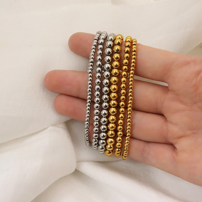 Fine Jewelry Bracelets PVD Elastic Stainless Steel Beads for Bracelet Making Waterproof Tarnish Free Beads Bracelet Wholesale