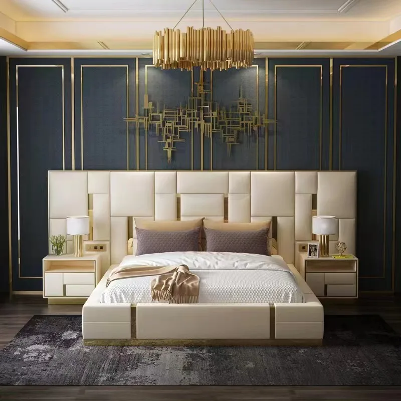 Postmodern American Luxury Bed Master Bedroom 1.8 Meters Solid Wood Wedding Bed Size Apartment Villa Bed