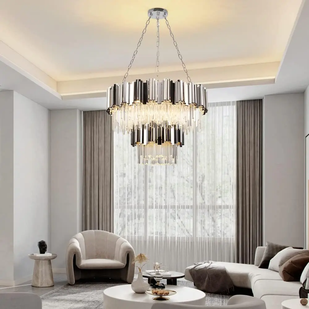 Modern K9 Crystal Pendant Lighting Round Gold Chandelier Contemporary Luxury Ceiling Lighting Fixture for Dining Living Room