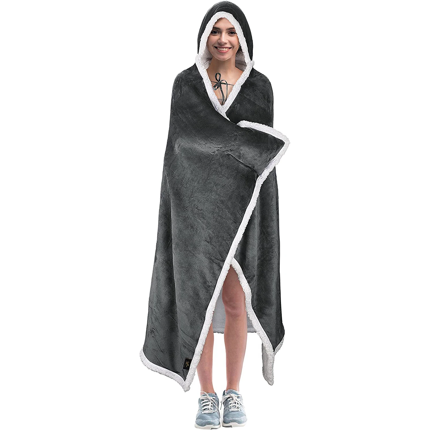 Bulk Wholesale Adults Custom Thick Warm Plush Soft Mink Fleece Sherpa Wearable Hooded Blanket for Winter